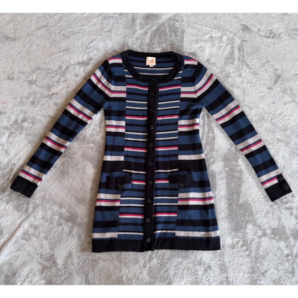 Twinkle by Wenlan Wool/Silk blend MultiStripe Henley Knit Dress|Retro‎ Y2K|Sz Sm